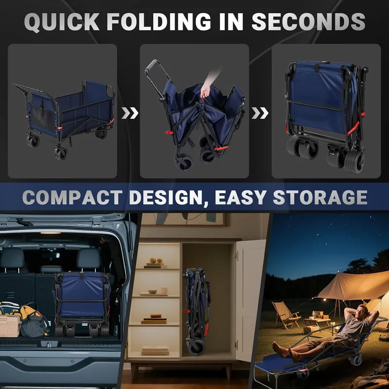 LEVELEVE Heavy Duty Folding Wagon – 2-in-1 Collapsible Cart