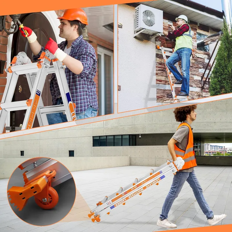 LEVELEVE Multi Position Ladder with Stabilizer Bar & Wheels