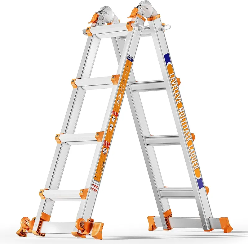 LEVELEVE Telescoping A Frame Ladder, 14FT